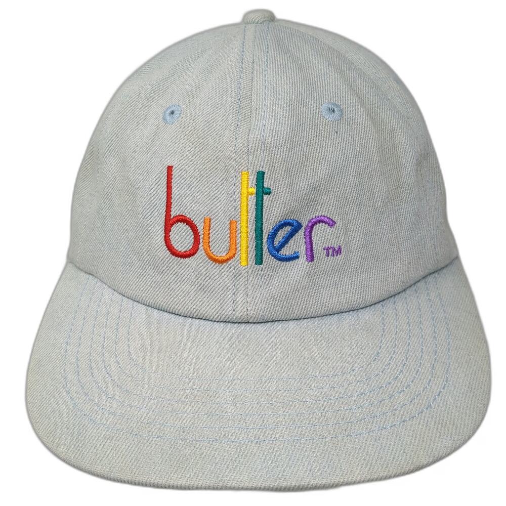 Butter Baseball Cap Blue One Size Embroidered Multicolor Logo Denim Skate Hat